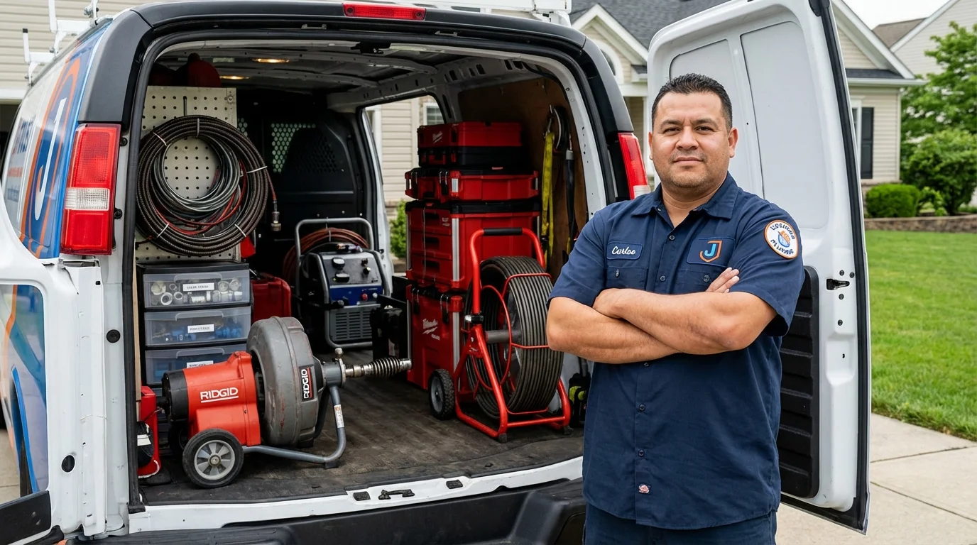 Professional drain cleaning equipment and Johns Plumbing LLC plumber in Addison