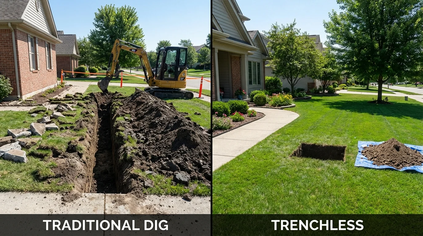 Trenchless sewer repair with minimal yard damage versus traditional excavation in Addison, NY